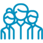 Ícone com o desenho simples da silhueta de três pessoas representando comitê da saúde