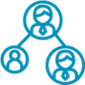Ícone com o desenho simples da silhueta de três pessoas conectadas representando comunicação corporativa