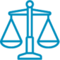 Ícone com o desenho simples de uma balança geralmente utilizada para representar a área do direito representando consultoria jurídica em saúde suplementar