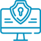 Seguros empresariais - Seguro Cibernético - Ícone com um desenho simples de um computador e um brasão em formato de cadeado representando o seguro cibernético